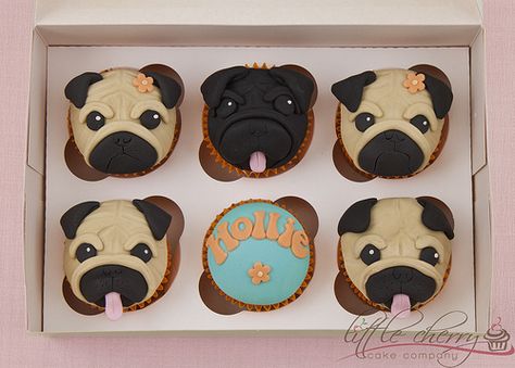 Pug Cupcakes Shopkins Birthday Party Cake, Pug Cupcakes, Pug Cake, Fondant Dog, Dog Cupcakes, Cupcake Pictures, Fondant Cupcake Toppers, Dog Cakes, Cherry Cake