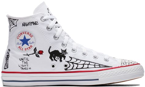 Customized White Converse, White Converse Designs, White Converse Drawn On, Diy White Converse, White Converse Drawing On Shoes, Drawing On White Converse, White Converse Aesthetic, Converse Drawing On Shoes, Grunge Converse