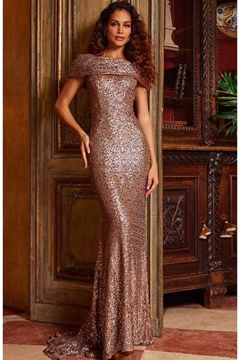 jovani Evening Gowns - Evening Dresses for Women Style 22376 Sequin Material, Straight Across Neckline, Plastic Dress, Radiate Confidence, Unique Prom Dresses, Pure Elegance, Glamorous Style, Column Dress, Long Train