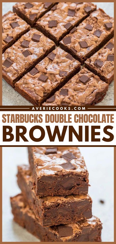 Starbucks Double Chocolate Brownies {Copycat Recipe} - Averie Cooks Starbucks Brownie Recipe, German Chocolate Brownies, Cocoa Powder Brownies, Desserts To Impress, Cocoa Powder Recipes, Double Chocolate Brownies, Oreo Cream, Cream Cheese Brownies, Averie Cooks