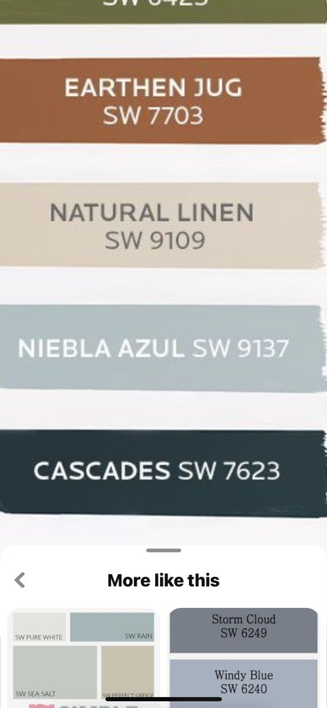 Sw Cascades Bedroom, Sw Cascades, Sw Sea Salt, Winter Farm, Colors Shades, Storm Clouds, Color Shades, Natural Linen, Paint Colors