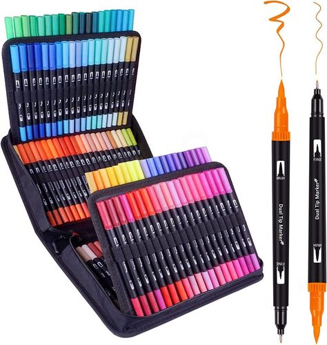 Dual Brush Marker Pens, 120 Colors Art Markers Set with Fine Tip and Brush Tip for Kids Adult Coloring Book Bullet Journaling Note Taking Planner Hand Lettering Calligraphy Drawing Art Supplies Kit https://amzn.to/3FwwAop #ad Marker Design, Brush Tip Markers, Brush Pen Art, Technical Pen, Artist Markers, Calligraphy Drawing, Art Markers, Writing Essentials, Brush Markers