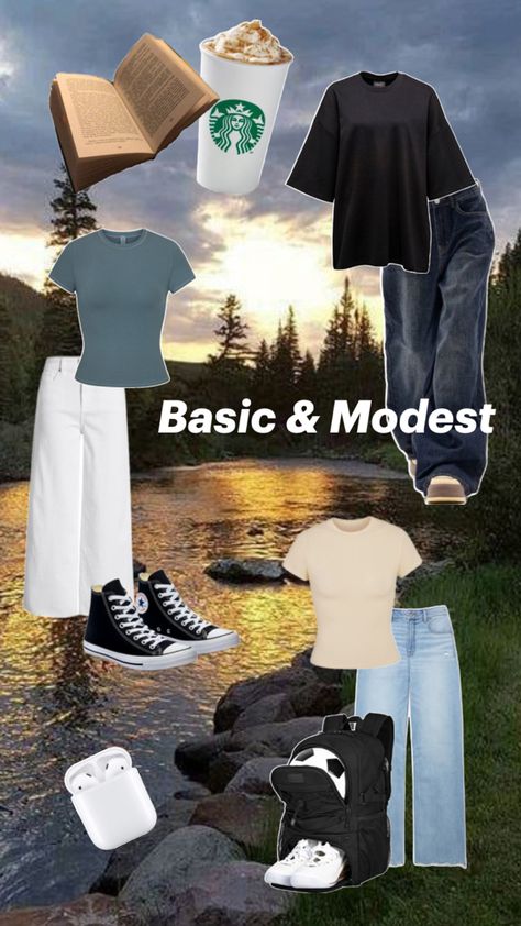 Jeans, “dry-fit” shirts, simple colors, and a slight athletic look. :) Modest Teenage Outfits, Modest Outfits Teens, Teen Modest Outfits, Fits Modest, Outfit Inspo Basic, Modest Casual Outfits, Modest Outfit, Modesty Outfits, Outfit Inspo Casual