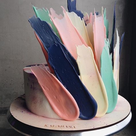 Abstract Cakes Topped With Chocolate Brushstrokes — Colossal Cakes And Cupcakes, Colossal Art, Colorful Cakes, Cake Toppings, Brush Strokes, Cupcake Cakes, Cake Decorating, That Look, Reading