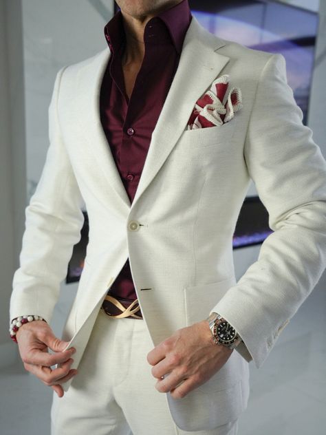 Happy Sunday! Here’s a unique Summer look for your next statement. Up close with our latest Latte Lino Look. Tag someone who needs this in their life 🥂 #sebastiancruzcouture #sundayfunday #lookoftheday Mens Casual Suits Style, White Wedding Suits For Men, Gentlemen Suit, Indian Wedding Clothes For Men, White Wedding Suit, Wedding Kurta For Men, Mens Casual Suits, Blazer Outfits Men, Sherwani For Men