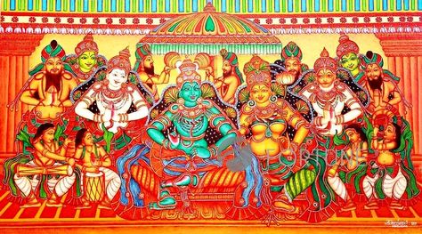 Rama Pattabhishekam Painting, Sri Rama Pattabhishekam, Rama Pattabhishekam, Mural Paintings, Temple Decor, Kerala Mural Painting, Sri Rama, Pvc Tube, Feather Decor