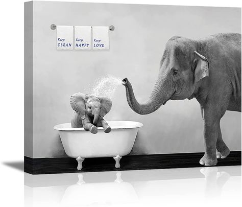 Elephant Bathroom Decor Wall Art Elephant Bathroom Decor, Baie Vintage, Elephant Bathroom, Bathtub Pictures, Bathroom Decor Wall Art, Elephant Decoration, Bathroom Decor Wall, Funny Elephant, Child Playing