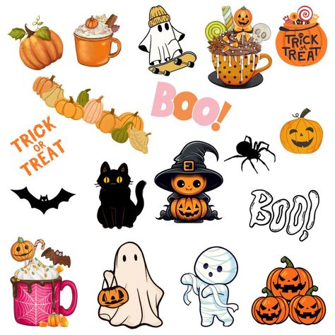 Cute Fall and Halloween themed Sticker set Bundle. Each sticker is 1 inch in size and comes in a bundle. This is NOT a downloadable item. Product will be mailed to you. Fall comfy cozy vibes. Iced coffee and black cats. Fall themes and witch vibes sticker set. Stickers for planners or just for fun. Halloween spooky cute vibes kiss cut stickers.  #fall #halloween #spooky #blackcat #witches #icedcoffee #fallvibes #halloweenstickers #fallstickers #stickerset #cutefallstickers #cutefallstickers #hal Scrapbook Stickers Printable Halloween, October Stickers Planner, Halloween Aesthetic Stickers, Halloween Stickers Cute, Fall Sticker Ideas, Halloween Sticker Ideas, Halloween Stickers Aesthetic, Cute Fall Stickers, October Stickers