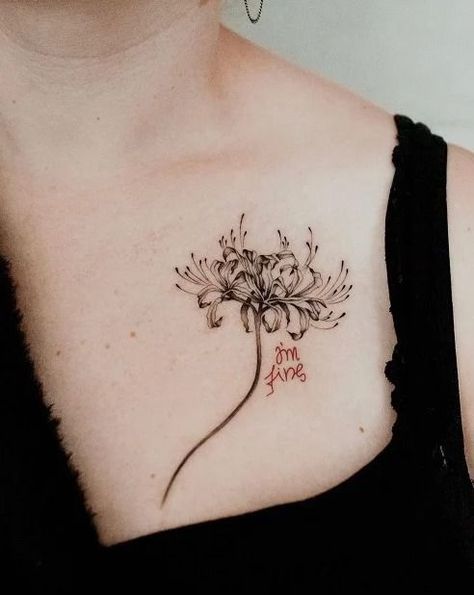 Black Spider Lily Tattoo, Spider Lily Tattoo Black, Black Spider Lily, Spider Lily Tattoo, Lycoris Radiata, Lily Cat, Lily Tattoo Design, Tattoos To Cover Scars, Red Spider Lily