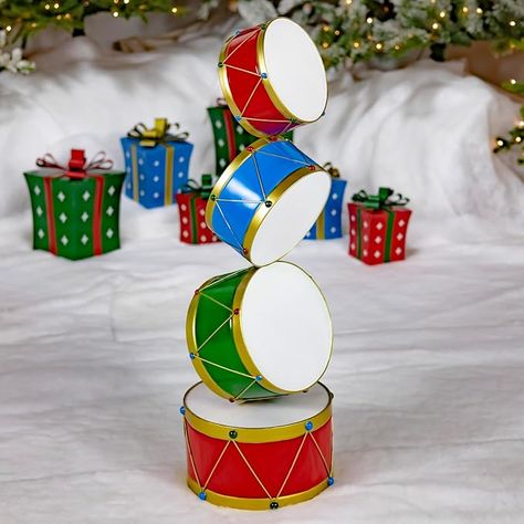 Come they told me, Pa rum pum pum pum A new decor to see, Pa rum pum pum pum Rh Christmas, Christmas Drum, Outdoor Statues Sculpture, 2024 Party, Pum Pum, Display Tower, Christmas Carnival, Christmas Painting, Yard Decorations