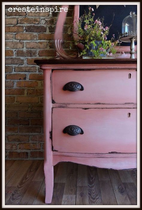 Dresser Colors, Coral Painted Furniture, Coral Furniture, Pink Painted Furniture, Furniture Repurposing, Pink Dresser, Painting Wooden Furniture, White Furniture Living Room, Pink Furniture