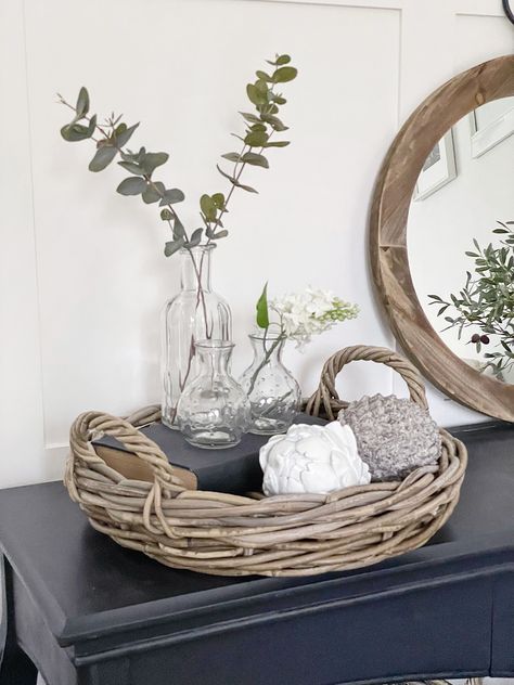 Casco Bay Grey Willow Tray - The White Lighthouse Wicker Tray Decor, Basket Tray Decor, White Lighthouse, Willow Basket, Wicker Tray, Tray With Handles, Basket Tray, White Furniture, Home Storage