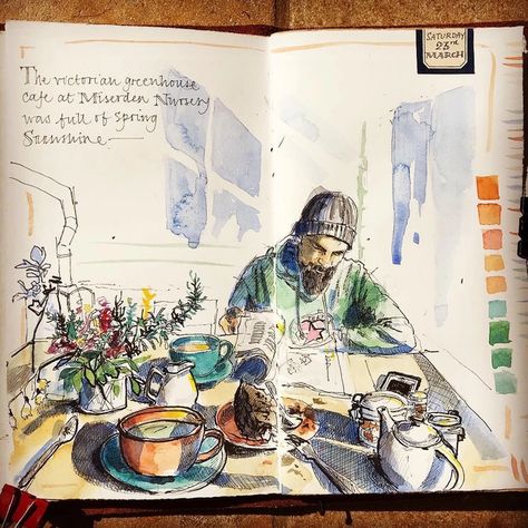 Cafe Sketching, Cafe Drawings, Sketchbook Lettering, Journaling Sketchbook, Cafe Sketch, Cafe Drawing, Watercolour Sketches, Stroud Gloucestershire, Journal Sketches