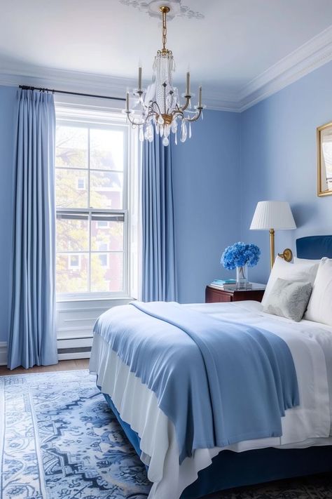 Blue Bedroom Inspirations, Periwinkle Bedroom, Periwinkle Room, Blue And White Bedroom, Room Paint Designs, Blue Bedroom Ideas, Blue Bedroom Walls, Blue Accent Walls, Bedroom Color Combination