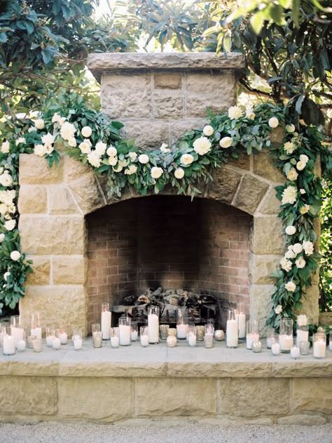 Photography: Ashley Kelemen - ashleykelemen.com  Read More: http://www.stylemepretty.com/2015/02/16/elegant-fall-san-ysidro-wedding/ Fireplace Wedding, San Ysidro Ranch, Garland Wedding Decor, San Ysidro, Wedding Reception Flowers, Venue Decor, Elegant Fall, Ceremony Flowers, Floral Garland