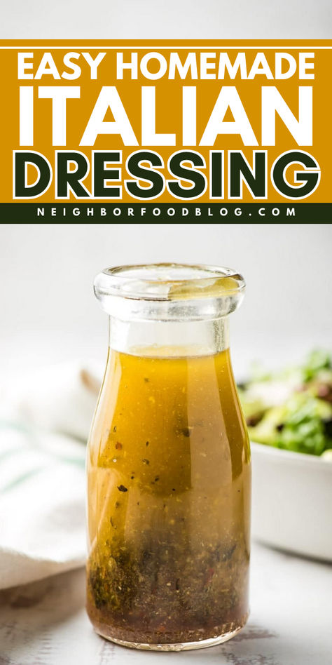 An easy homemade Italian dressing that you will definitely love! A tangy and zesty DIY salad dressing perfect as a summer salad idea. Pin the BEST Italian salad dressing recipe ever and watch your family be impressed! Vegan Italian Dressing, Easy Homemade Italian Dressing, Italian Salad Dressing Homemade, Italian Dressing Recipe, Italian Dressing Recipes, Homemade Italian Dressing, Green Salads, Salads Pasta, Zesty Italian Dressing