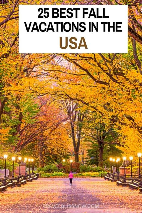 Top travel writers give their recommendations for the best fall vacations in the U.S. with tips on what to do and where to stay. Best Places To Travel In Us In October, October Trips In Usa, Fall Towns To Visit, Best Places To Go In The Fall, Places To Visit In The Fall U.s. States, Best Places To Travel In October Usa, Fall Getaways U.s. States, Fun Places To Visit In The Us, Best October Vacations In The Us