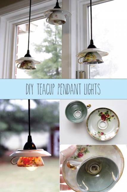 Pendant lighting is very popular in kitchens, especially over a bar or island.  This version of a pendant light is perfect for anyone who loves any and all things vintage.  Maybe you are looking fo… Pretty Coffee Cups, Cocina Shabby Chic, Diy Luminaire, Lampe Art Deco, Teacup Crafts, Diy Pendant Light, Diy Lampe, Pretty Coffee, Upcycling Ideas