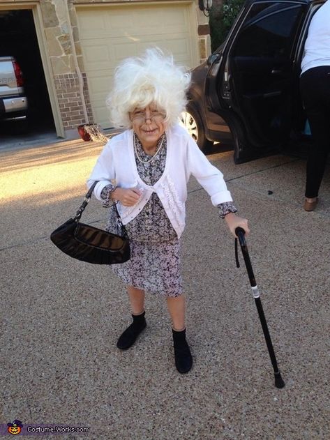 Kids Grandma Costume, Halloween Old Lady Costume, Old Woman Halloween Costume, Grandma And Grandpa Costumes, Granny Costume For Kids, Old Grandma Costume, Dress Like A Grandma, Old Lady Costume For Kids, Outdoor Spaces Ideas