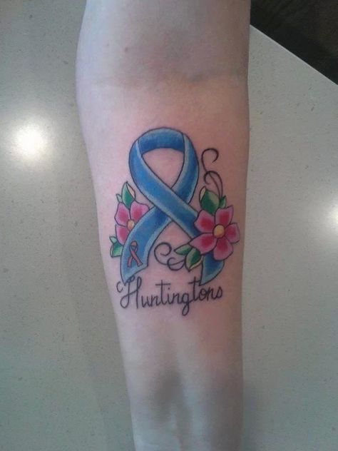 HD tattoo Huntingtons Disease Tattoos, Ribbons Tattoo, Cartoon Lips, Stitch Toothless, Hd Tattoos, Huntington's Disease, Awareness Tattoo, Ribbon Tattoos, First Monday