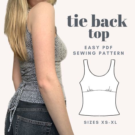 This listing is for a PDF tie back top sewing pattern - this is a simple design that features under-bust gathers and a lattice back with a tie string. It is a simple pattern great for beginners.  The pattern: ----------------- - The pattern that you will download consists of 8 pages that are compatible with US Letter and A4 paper. - The easiest way to download and print this pattern is to download Adobe Acrobat Reader (easy to download online). Be careful not to scale the pattern up or down. The Easy Sewing Tops For Beginners, Summer Shirt Sewing Patterns, Small Simple Sewing Projects, Tie Back Top Sewing Pattern, Sewing Cami Top, Small Easy Sewing Projects For Beginners, Cute Top Sewing Patterns, Super Easy Sewing Projects For Beginners, Matching Set Sewing Pattern