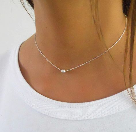 Minimalist Silver Necklace, Sterling Silver Necklace Dainty, Minimalist Necklace Silver, Simple Necklaces, Dainty Diamond Necklace, Layered Choker Necklace, Silver Choker Necklace, Layered Necklaces Silver, Bead Choker