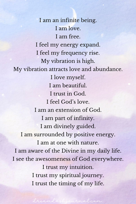 A list of spiritual affirmations for spiritual awakening Divine Quotes Spirituality, Universe Affirmations, Divine Universe, Inspiring Affirmations, Affirmations For Healing, Spirituality Aesthetic, Spirituality Energy Universe, Law Of Vibration, Printable Affirmations