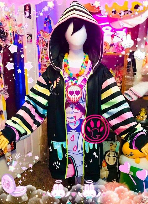 Rainbow Goth Aesthetic, Scene Hoodie, Magical Outfits, Rainbow Goth, Pastel Goth Hoodie, Goth Kawaii, Kawaii Hoodie, Snk Cosplay, Alt Outfits