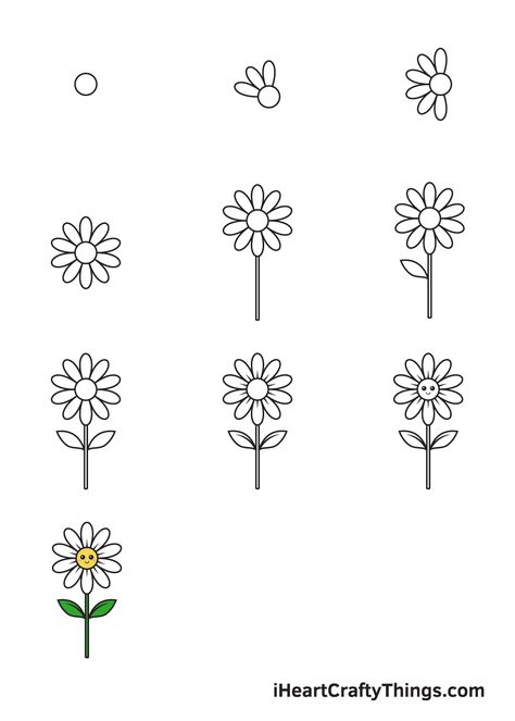 How to Draw a Daisy – Step by Step Guide Daisy Sketch Simple, How To Draw A Daisy, Daisy Drawing Simple, Drawing Simple Step By Step, Flower Drawing Step By Step, Draw A Daisy, Daisy Sketch, Flower Drawing Tumblr, Daisy Flower Drawing