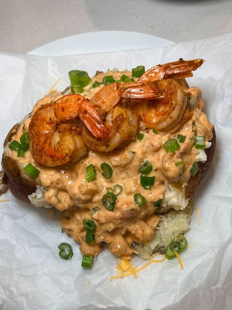 Loaded Seafood Baked Potato - CookWithCi Loaded Seafood Baked Potato Recipe, Seafood Baked Potato Recipes, Seafood Stuffed Potatoes, Loaded Shrimp Baked Potato, Seafood Baked Potato, Seafood Potatoes, Loaded Potatoes, Potato Baked, Seafood Dish Recipes