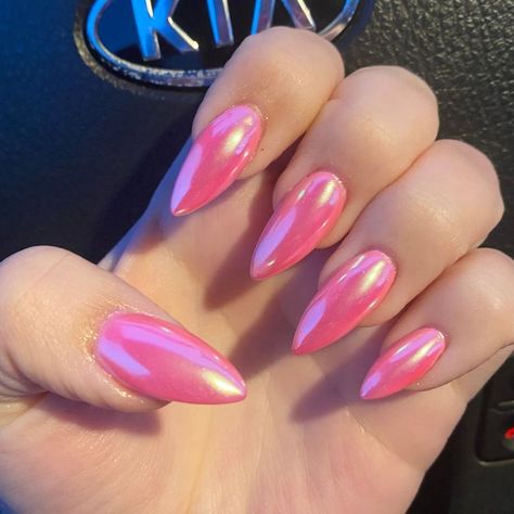 Ice Pink Nails, Nail White Chrome, Neon Pink Chrome Nails, Opal Chrome Nails, Pink Holo Nails, Blue Chrome Nail, Nail Design Blue, Pink Chrome Nail, Chrome Nails Silver