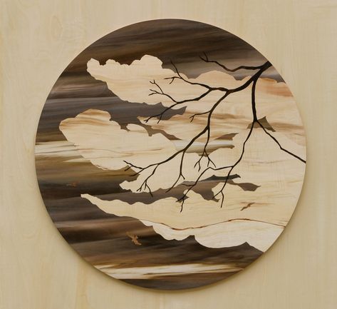 Nuage et branche Marketry Wood, Bois Intarsia, Barn Wood Art, Intarsia Wood Patterns, Wood Art Diy, Wooden Artwork, Bird Watercolor Paintings, Intarsia Woodworking, Wood Burning Patterns