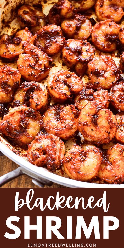 The BEST Blackened Shrimp - made with homemade blackened seasoning! The perfect addition to your favorite salads, pastas, and bowls... and equally delicious all on its own! Homemade Blackened Seasoning, Grilled Vegetable Salads, Apple Walnut Salad, Blackened Shrimp, Blackened Seasoning, Savory Bites, Food Favorites, Fool Proof Recipes, Tasty Bites