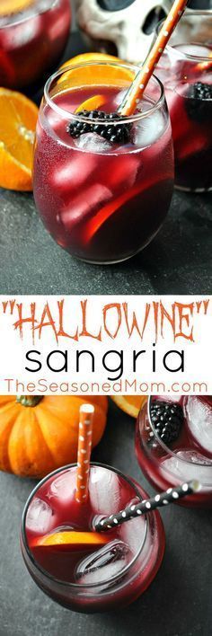 Festive drink for Halloween!  #sangria homechanneltv.com Halloween Drinks Alcohol Pitcher, Halloween Book Club Food, Easy Halloween Sangria, Halloween Sangria Punch, Spooky Sangria Recipes, Halloween Cocktails Easy Vodka, Halloween Sangria Recipes, Spooky Sangria, Sangria Recipes Easy