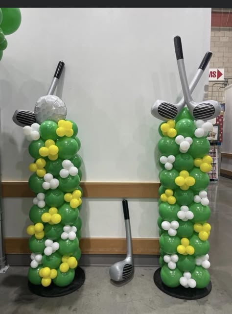 Golf Team Float Parade, Golf Themed Balloon Decorations, Golf Theme Balloon Backdrop, Golf Banquet Decorations, Golf Party Balloon Garland, Golf Themed Balloon Arch, Golf Balloon Ideas, Golf Party Balloon Arch, Golf Theme Balloons