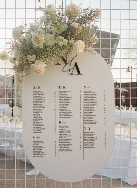 White, Minimal wedding, Modern wedding, wedding details, wedding decor, wedding flowers, white roses, wedding seating chart idea, ghost chairs, simple wedding, timeless wedding, wedding flowers, wedding florist, wedding signage, black and white wedding White Minimal Wedding, Wedding Flowers White Roses, Flowers White Roses, Wedding Flowers White, Wedding Timeless, Wedding Mirror, Arizona Wedding Venues, White Roses Wedding, Ghost Chairs