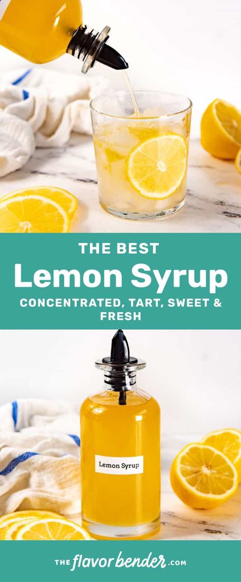 Honey Lemon Simple Syrup, Herb Syrup Recipe, Lemon Syrup For Drinks, Lemon Basil Simple Syrup, Cocktail Syrups Homemade, Simply Syrup Recipe For Drinks, Lemon Simple Syrup Cocktails, Lemonade Syrup Recipe, Simple Syrups For Cocktails