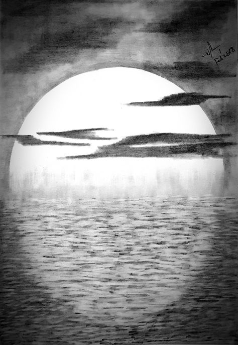 Sunset Black And White Sunset Drawing, Sunset Pencil Sketch, Sunset Pencil Drawing, Sunset Drawing Pencil Sketch, Nice Things To Draw, Scenery Simple, Sunset Sketch, Draw Sunset, Friday Funny Pictures