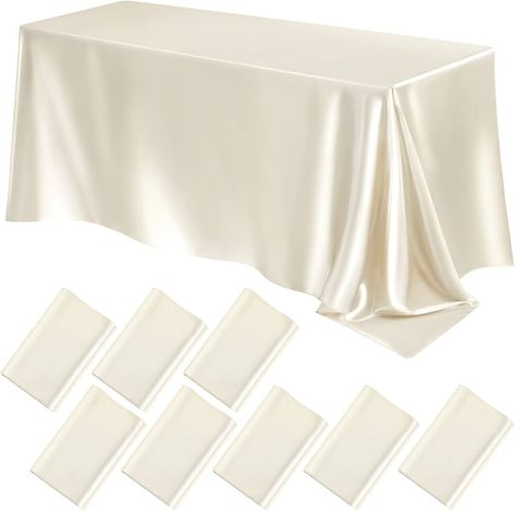 Amazon.com: Lounsweer 8 Packs Satin Tablecloth 102 x 58 Inches Rectangle Table Cover Silk Smooth Fabric Champagne Party Table Cloth for Rectangle Table Parties, Holiday Dinner Wedding Banquet Decoration (Ivory) : Home & Kitchen Satin Tablecloth, Simple Table Decorations, Formal Table Setting, Simple Bridal Shower, White Runners, Banquet Decorations, Table Overlays, Champagne Party, Dinner Table Decor