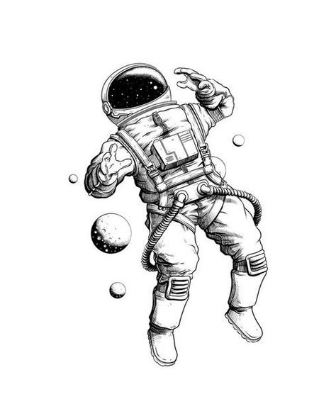 Astronaut Drawing, Astronaut Tattoo, Tier Tattoo, Space Drawings, Wolf Tattoo Design, Astronaut Art, Monster Illustration, 강아지 그림, Space Tattoo