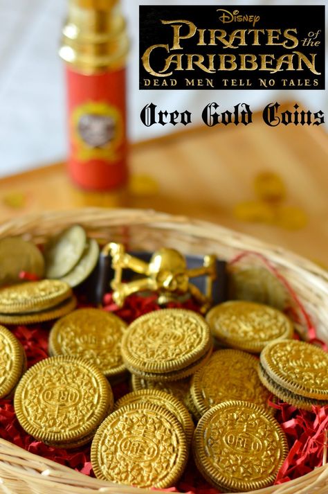 Pirates Of The Caribbean: Dead Men Tell No Tales Edible Gold Coins & Activity Sheets. Pirate Party Recipe! Pirate Of The Caribbean Party, Pirates Of The Caribbean Themed Food, Pirates Of The Carribean Party, Pirates Of The Caribbean Theme Party, Pirates Of The Caribbean Party Ideas, Pirates Of The Caribbean Food, Pirates Of The Caribbean Birthday Party, Pirates Of The Caribbean Party, Gold Oreos