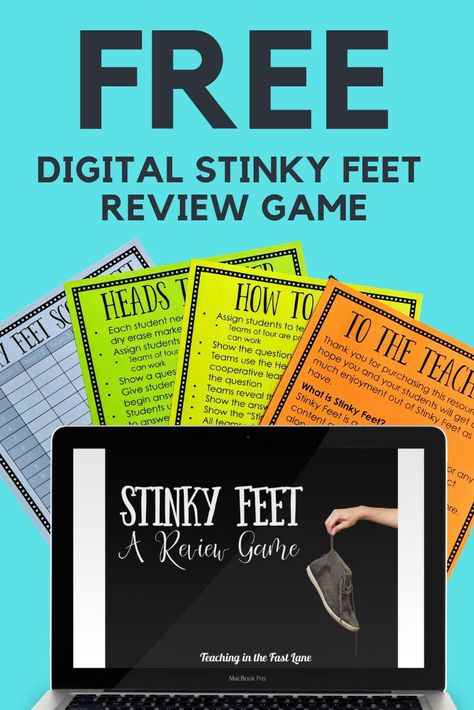 Are you looking for a review game that will knock your students' socks off and leave them begging for more practice? Check our Digital Stinky Feet! This PowerPoint review game can be played with any concept and requires students to work collaboratively to answer 20 open-ended questions. The fun comes from the possibility to earn positive or negative points with each questions meaning every team is in the hunt until the very last question! Check out a FREE copy by clicking on the photo above! Stinky Feet Review Game, Review Template, Texas Teacher, Powerpoint Games, Fourth Grade Math, Game Template, 8th Grade Math, Upper Elementary Classroom, Classroom Games