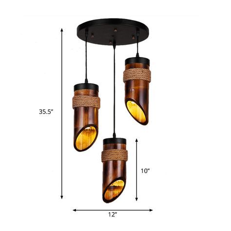 Retro Three-Light Bamboo Pendant Lamp in Brown – Ideal for Dining Room – LunaDesignStudios Wooden Lamps Design, Bamboo Diy, Laundry Room Lighting, Bamboo Decor, Rustic Light Fixtures, Bamboo Light, Diy Halloween Decor, Bamboo Lamp, Bamboo Art