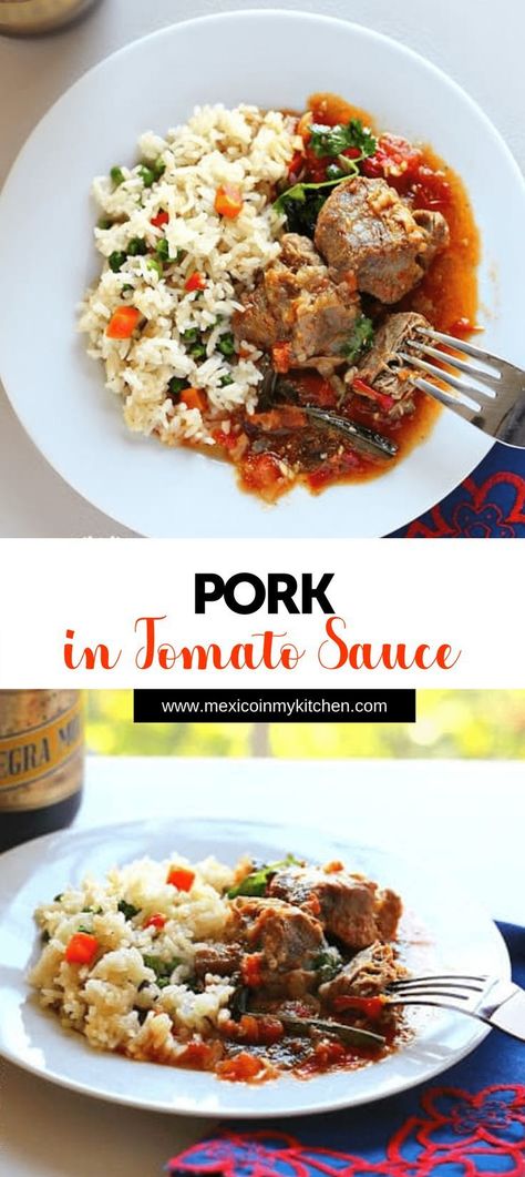 How to make Pork in Tomato Sauce │A couple of weeks ago, I cooked this Pork in Tomato Sauce dish and posted it on my Instagram Stories, and some of the readers asked me if they could make it using other types of meat, and the answer is yes, absolutely! Pork #mexicanfood #mexicanrecipes #homecook #foodrecipes #easyrecipes Pork In Tomato Sauce, Pork And Tomatoes Recipe, Mexican Takeout, Mexican Potluck, Recetas Salvadorenas, Recetas Puertorriqueñas, Mexican Meals, Food Addict, Parmesan Potatoes