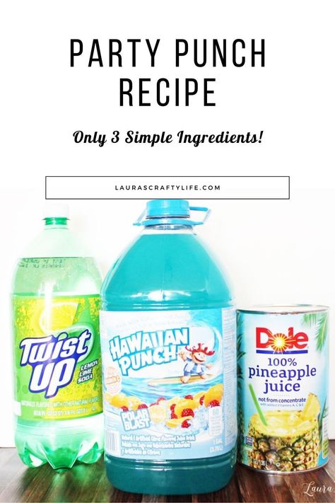 Party Punch Recipe. Make this delicious non-alcoholic party punch drink. With only three simple ingredients, it will disappear right before your eyes, it is so good! Use any flavor of Hawaiian punch to match the color theme of your party. Hunch Punch Recipe Easy, Punch With Hawaiian Punch And Sprite, Blue Hawaiian Punch Recipe Non Alcoholic, Mermaid Party Drinks, Teal Foods For Party, Blue Hawaiian Drink Recipe Non Alcoholic, Green Punch For Baby Shower Recipe, Under The Sea Punch, Party Punches Nonalcoholic