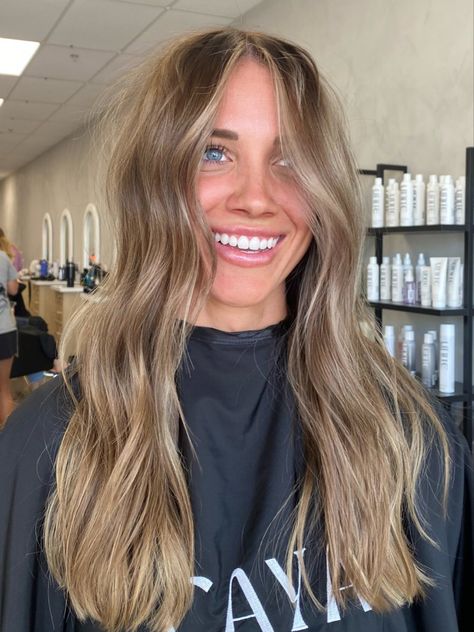 Dark Blonde To Brown Hair, Hair Inspo Color Blonde And Brown, Light Chocolate Blonde Hair, Brownish Blonde Highlights, Light Brunette Hair Blue Eyes, Hal Pal Hair, Short Light Brown Hair With Money Piece, Brown Hair With Lots Of Blonde, Ashy Fall Hair