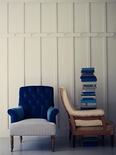 "Why not use different fabrics and prints when you upholster a chair or sofa?" Source: remodelista. via the improvised life Modern Victorian Home, Modern Victorian, Blue Chair, Furniture Upholstery, Old Furniture, Chair Fabric, Reupholster, My New Room, Upholstered Chairs