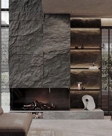 Stone Wall Interior, Decorative Stone Wall, Interior 2023, Stone Texture Wall, Stone Fireplace Wall, Wall Decorating Ideas, Stone Walls Interior, Modern Restaurant Design, Stone Wall Design