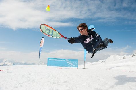 Speedminton is a great way to have fun anywhere even in snow and glaciers. Speedminton, Sculpted Arms, Tone Legs, Beach Fun, Tennis Racket, Badminton, The Snow, Have Fun, Surfing