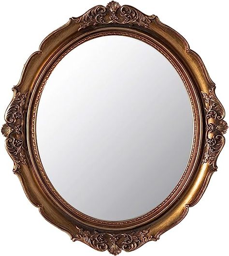 Amazon.com: Funerom 12.8 x 14.3 inch Vintage Decorative Wall Mirror, Hanging Mirrors for Bedroom Living-Room Dresser Decor, Oval (Antique Gold) : Home & Kitchen Mirrors For Bedroom, Dresser In Living Room, Hanging Mirrors, Crown Frames, Oval Mirror Bathroom, Round Gold Mirror, Decorative Wall Mirror, Mirror Hanging, Hanging Wall Mirror